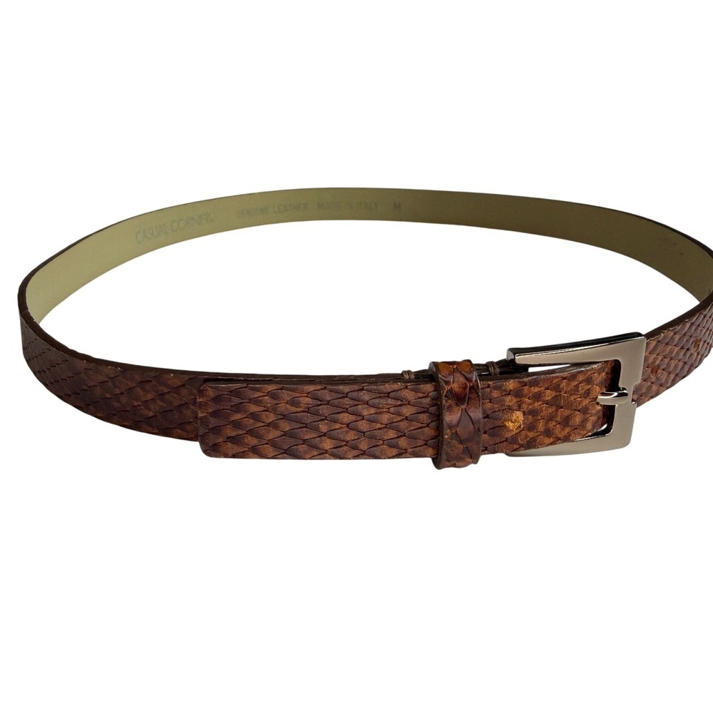 Vintage Casual Corner Brown Snakeskin Embossed Leather Belt Italy Size M